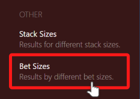 Bet Sizes report button
