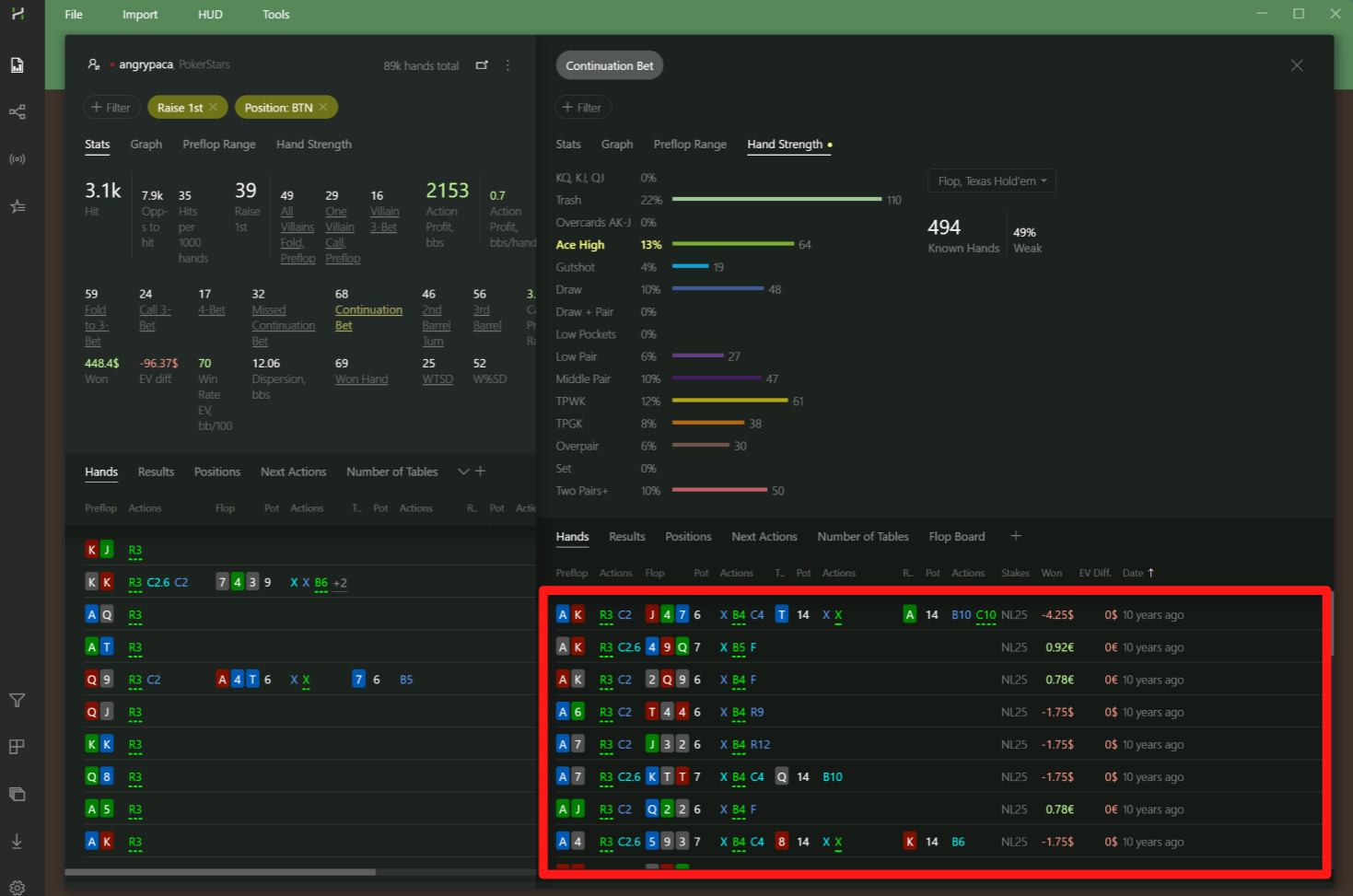 Continuation bet with Ace High report