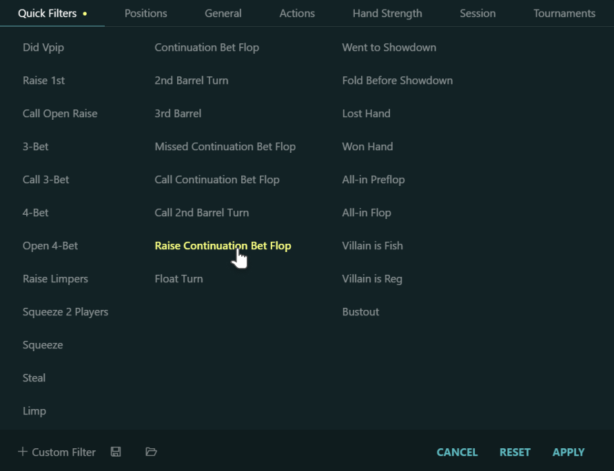 Raise continuation bet filter