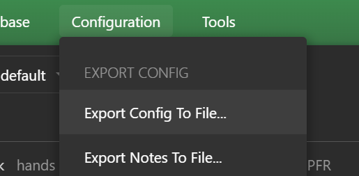 Export config menu in Hand2Note 4