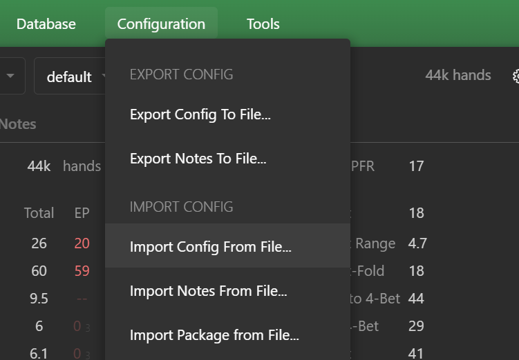 Import config menu in Hand2Note 4