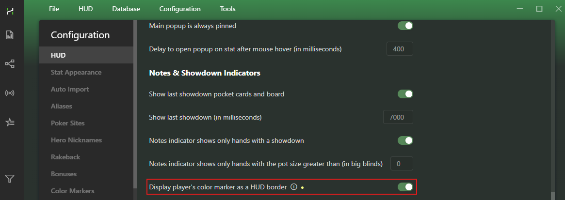 Enabling colored HUD borders in Configuration.