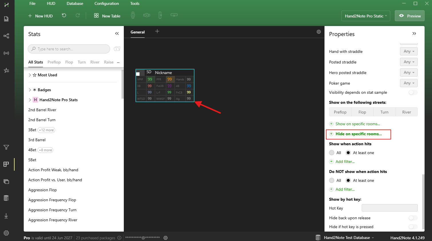 Hiding the HUD for selected poker rooms in HUD Editor.
