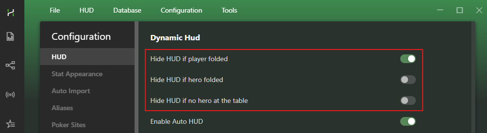 Automatic HUD hiding settings.