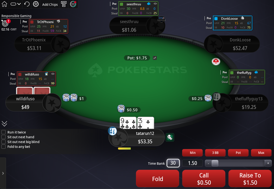Hand2Note HUD during play.