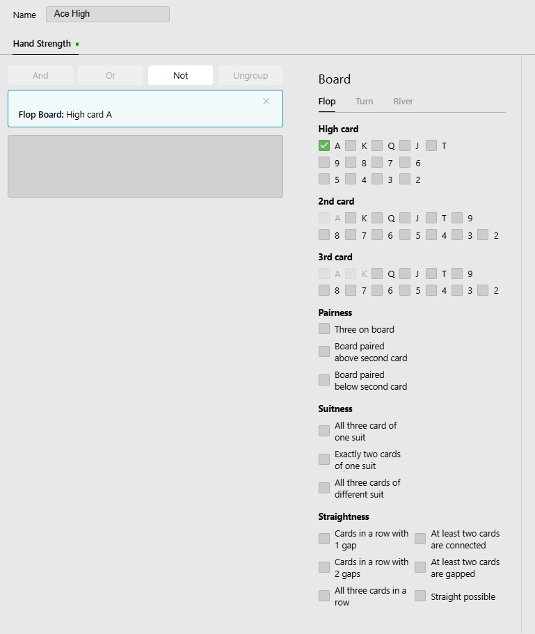 Your conditions on the left; available filters on the right.