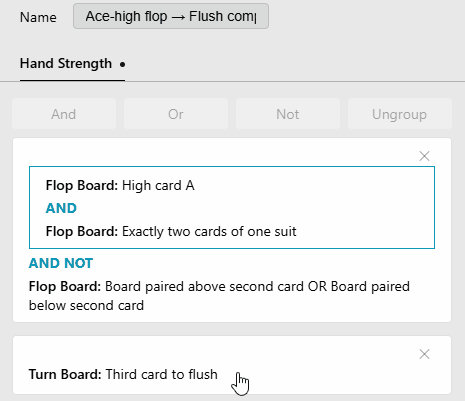 The flop and turn conditions before and after clicking And.
