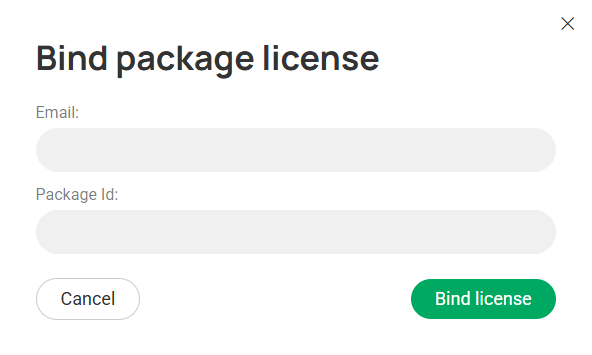 Enter the player's email address and your package ID to grant access.