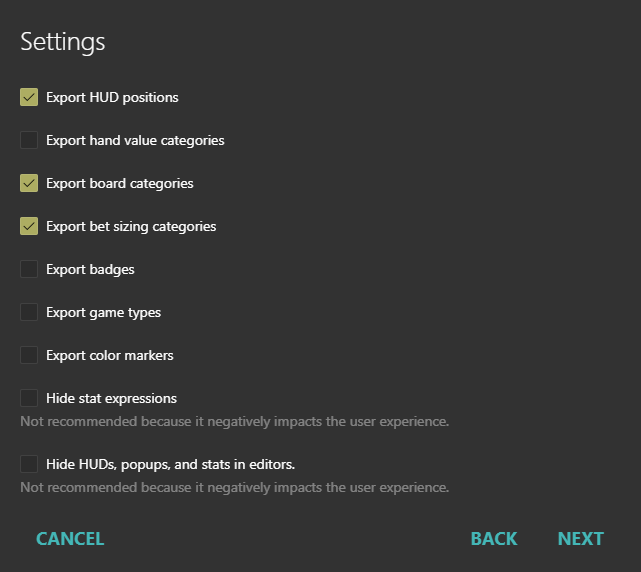 Settings to include and options for hiding package contents.