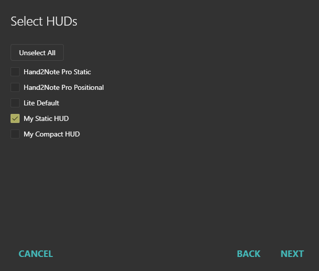 Select HUDs to include in the package