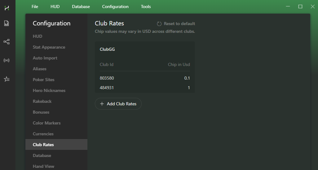 Setting Club Rates for different ClubGG clubs.