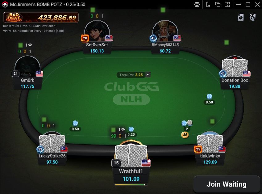 Hand2Note HUD on a ClubGG table.