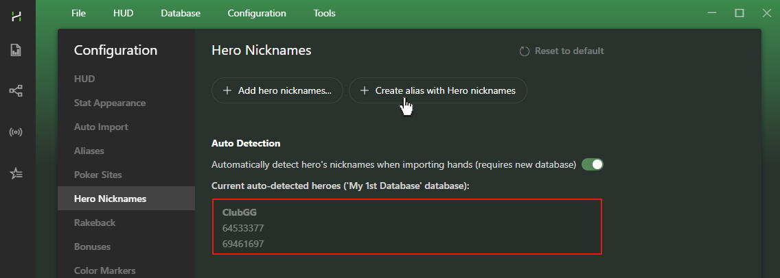 Adding Hero Nicknames to create an alias.