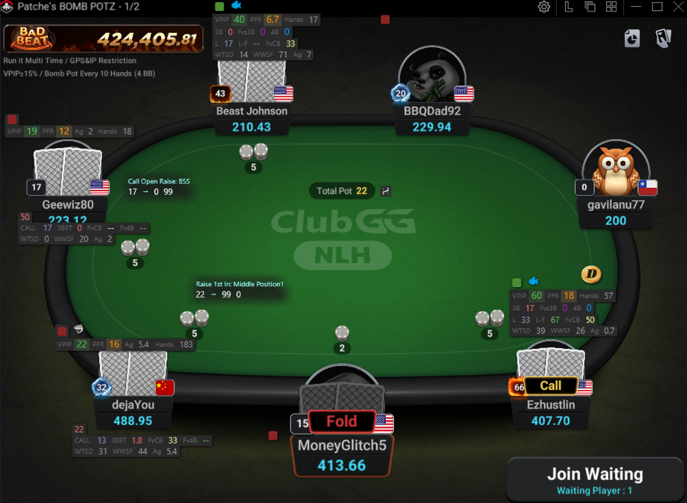 Default Hand2Note Positional HUD on ClubGG.
