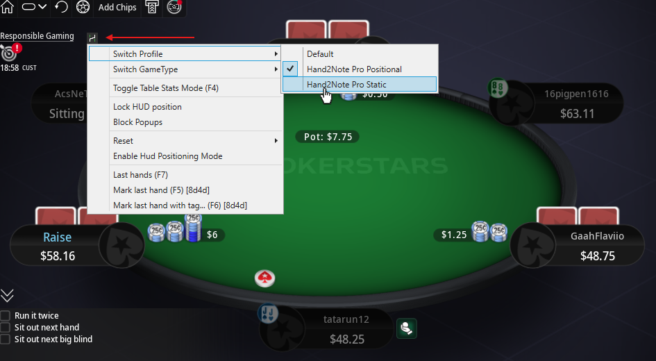 Positional HUDs are automatically disabled to comply with PokerStars rules.