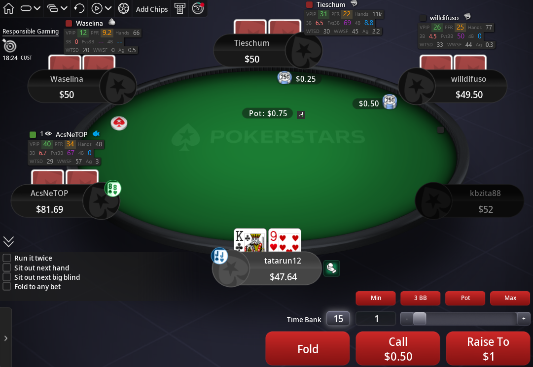 Hand2Note static HUD on PokerStars.