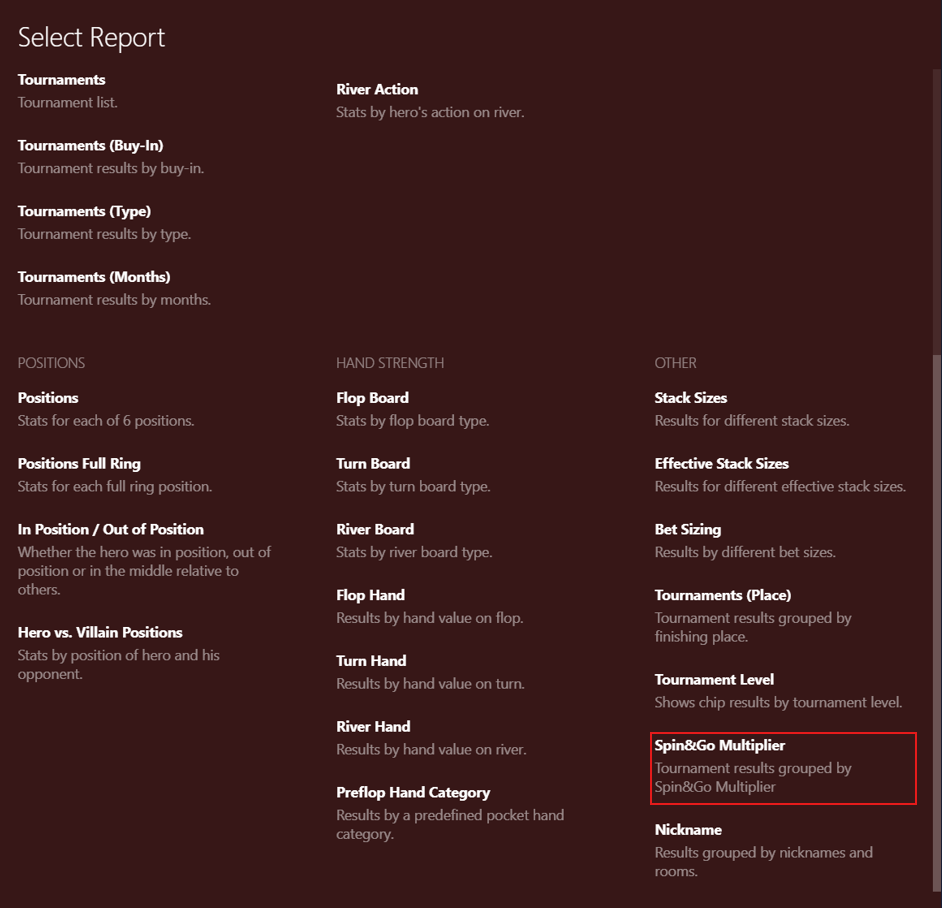 Hand2Note report library with ready-made reports for different poker formats.