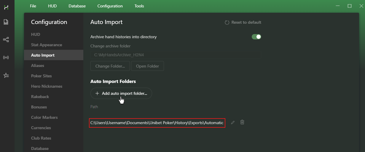 Example of correct Auto Import setup for Unibet.fr.