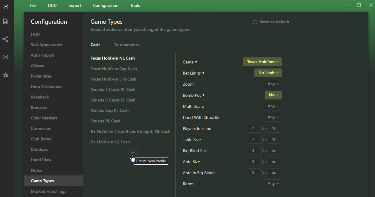 Hand2Note Game Types Configuration.