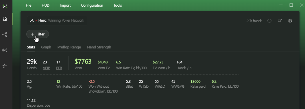 The +Filter button in Reports.