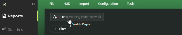 Selecting your Winning Poker Network nickname in Reports.