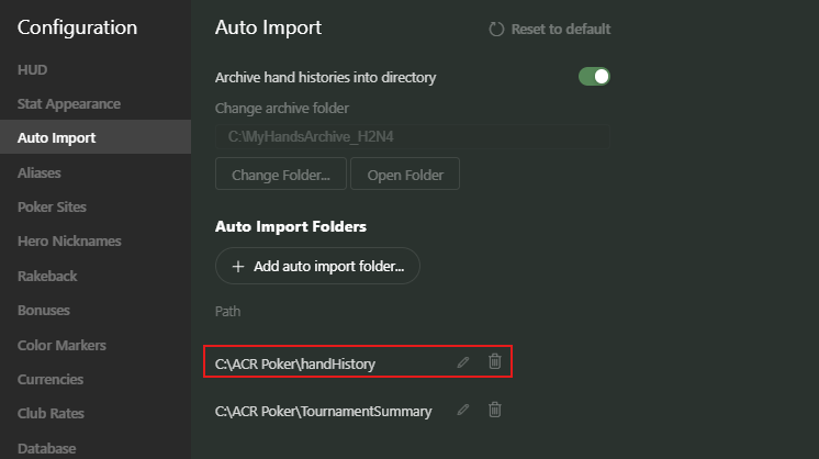 HandHistory folder added to Auto Import.