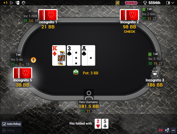 Hand2Note automatically resets statistics when a new player joins a Winamax Incognito table.