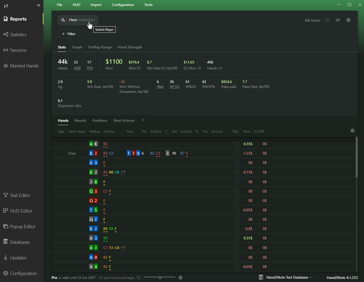 Open Reports and select the player or alias you want to analyze.