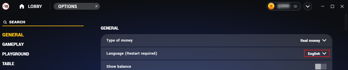 Go to Options → General and select English.
