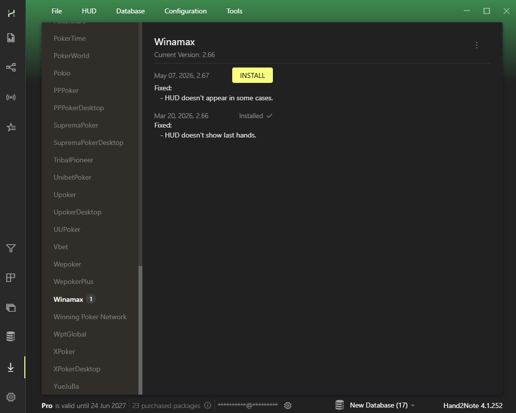 Install the latest Hand2Note, HUD Host, and Winamax updates.