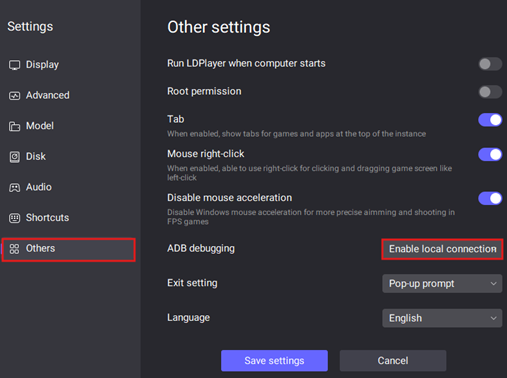 Emulator settings