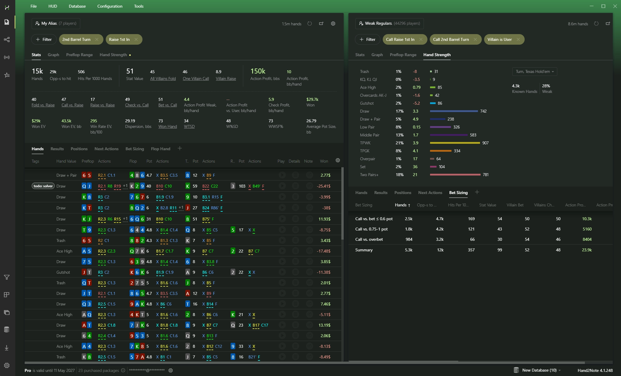 Hero (left) vs weaker opponents (right) comparison in Reports.
