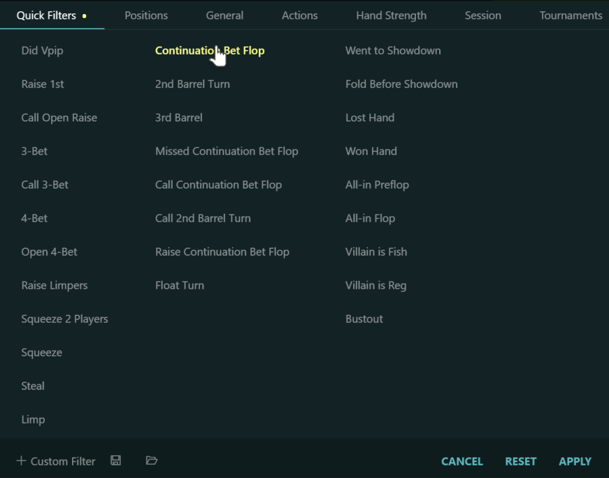 Establecer filtro de continuation bet