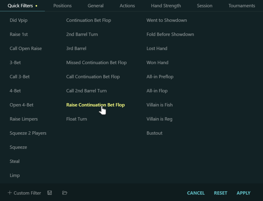 Filtro raise continuation bet