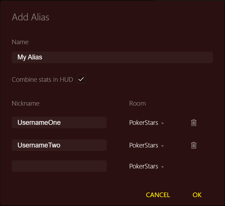 Add alias dialog