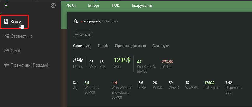 Reports tab
